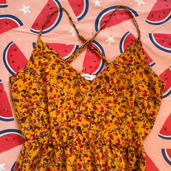 JustFab Floral Wrap Maxi Dress in Yellow with Crossed Spaghetti Straps Sz Medium - Picture 3 of 9
